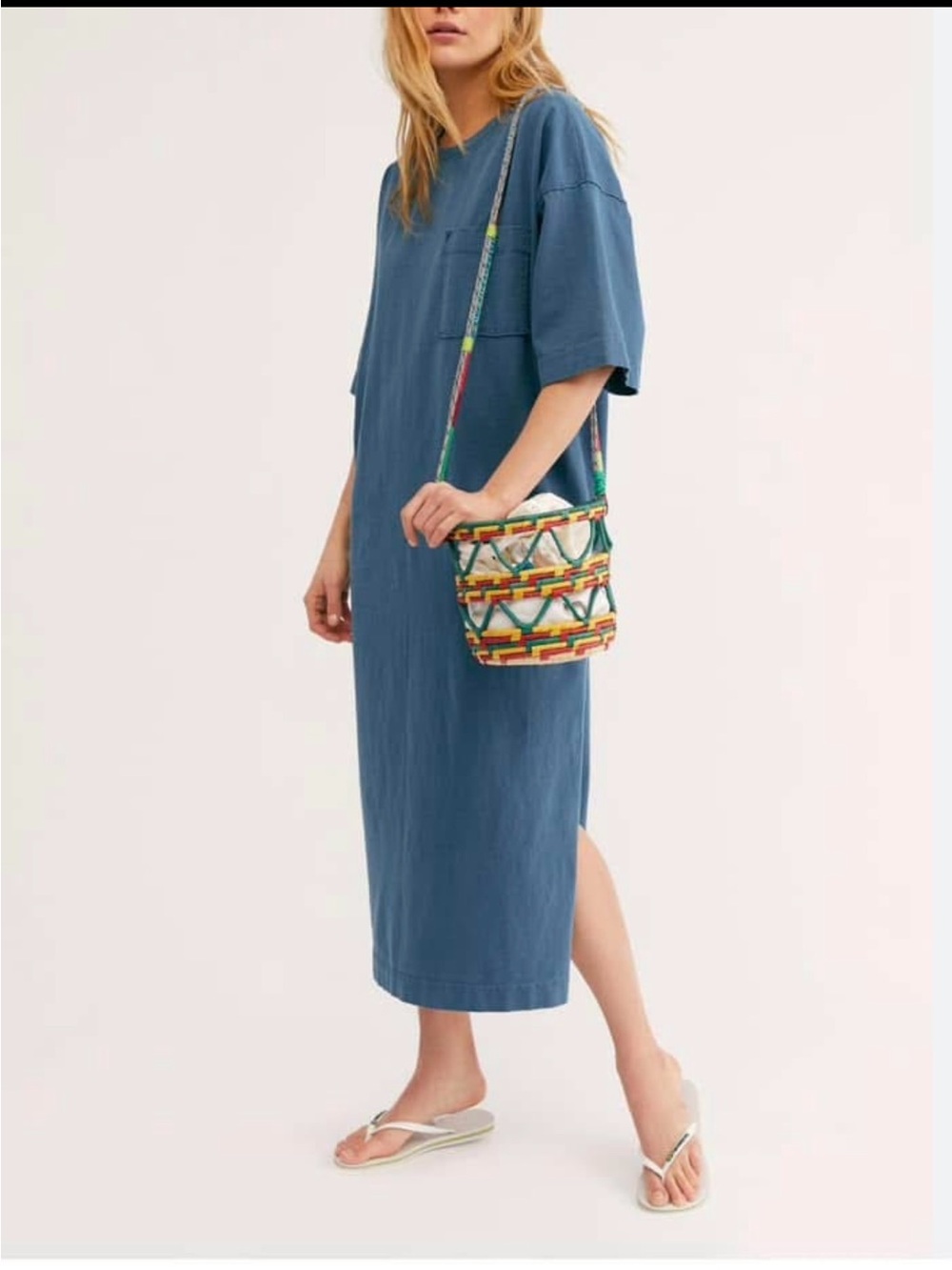 Free People Beach Camilla shirt dress maxi short sleeve cotton blue women’s M